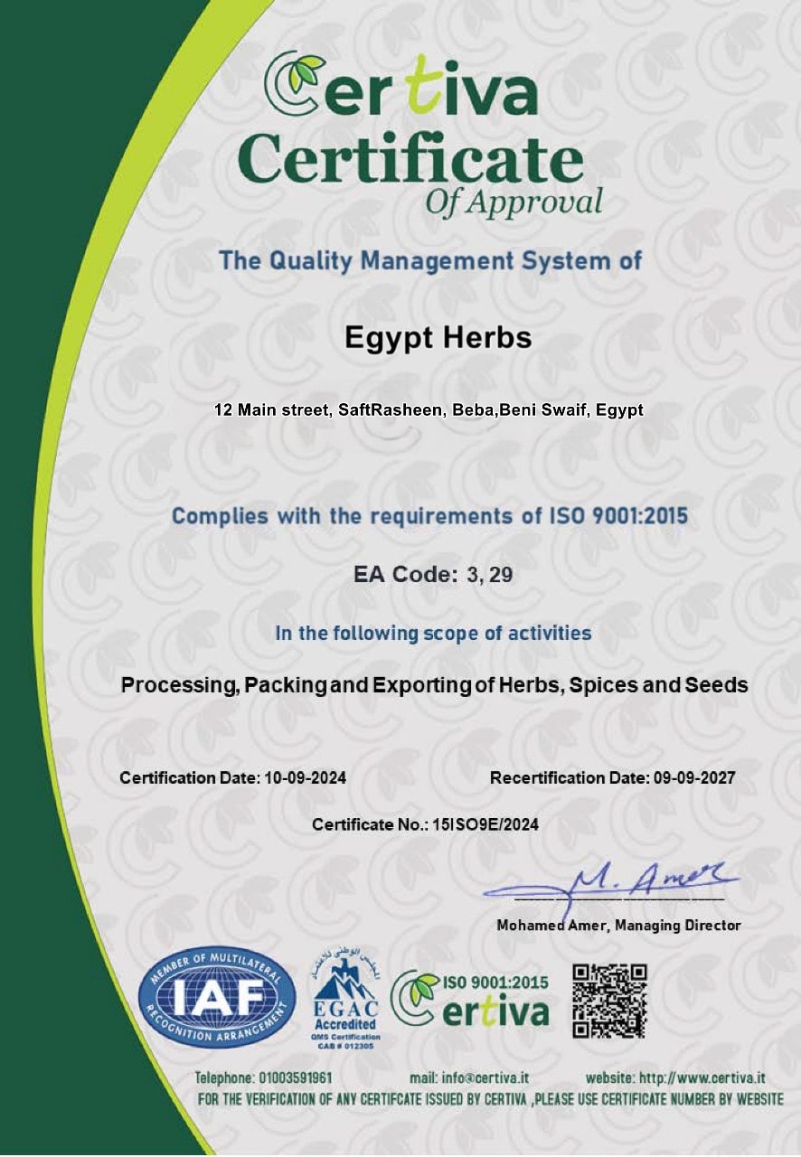 ISO 9001:2015 certification - Herbs King